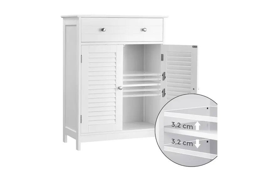 Vasagle Bbc566w03 - Stylish Bathroom Cabinet With Adjustable Shelves And Drawers Vasagle Bbc566w03 - Stylish Bathroom Cabinet With Adjustable Shelves And Drawers