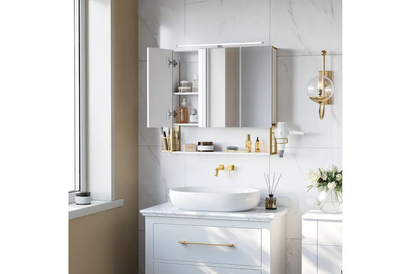 Vasagle Luxury Mirror Cabinet With Led Light – Wall-mounted Door Storage For Bathroom Organisation Vasagle Luxury Mirror Cabinet With Led Light – Wall-mounted Door Storage For Bathroom Organisation