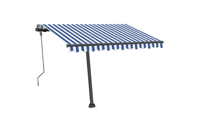 Vidaxl Manual Retractable Awning With Led 300x250 Cm Blue And White Vidaxl Manual Retractable Awning With Led 300x250 Cm Blue And White