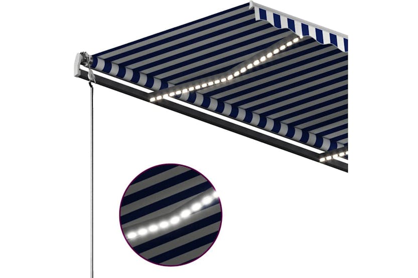 Vidaxl Manual Retractable Awning With Led 300x250 Cm Blue And White Vidaxl Manual Retractable Awning With Led 300x250 Cm Blue And White