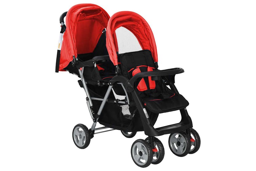Vidaxl Tandem Stroller Steel Red/Black Vidaxl Tandem Stroller Steel Red/Black