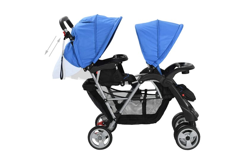 Vidaxl Tandem Stroller Steel Blue/Black Vidaxl Tandem Stroller Steel Blue/Black