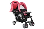 Vidaxl Tandem Stroller | Pink/Black Steel Vidaxl Tandem Stroller | Pink/Black Steel