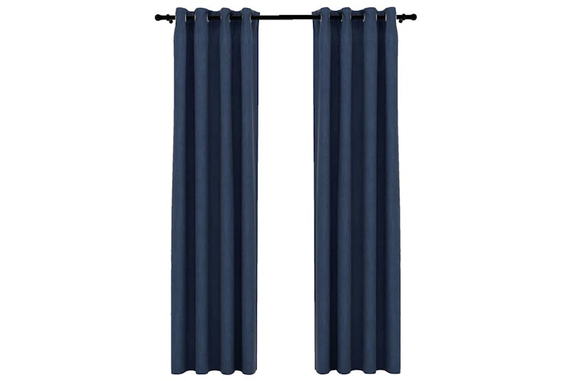 Vidaxl Linen-look Blackout Curtains With Grommets 2 Pcs Blue 140x245cm Vidaxl Linen-look Blackout Curtains With Grommets 2 Pcs Blue 140x245cm