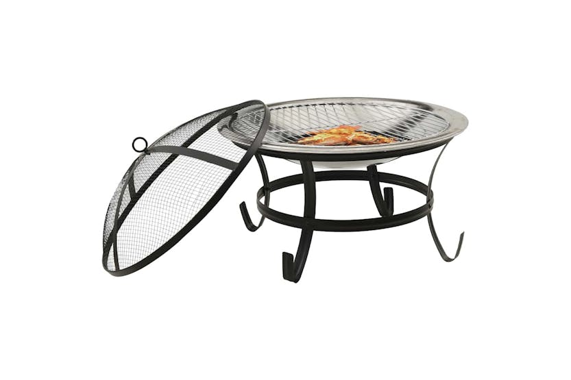Vidaxl 2-in-1 Fire Pit And Bbq With Poker 56x56x49 Cm Stainless Steel Vidaxl 2-in-1 Fire Pit And Bbq With Poker 56x56x49 Cm Stainless Steel