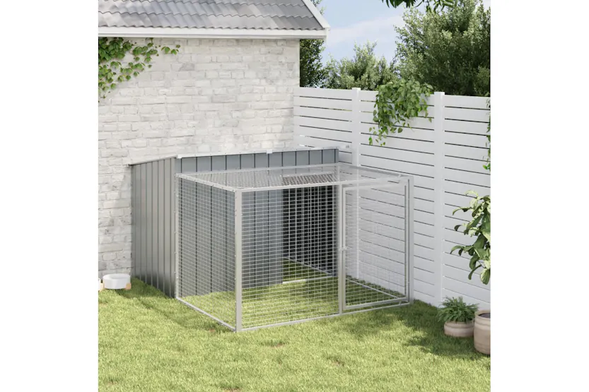 Vidaxl Dog House With Run Anthracite 153x194x110 Cm Galvanised Steel Vidaxl Dog House With Run Anthracite 153x194x110 Cm Galvanised Steel