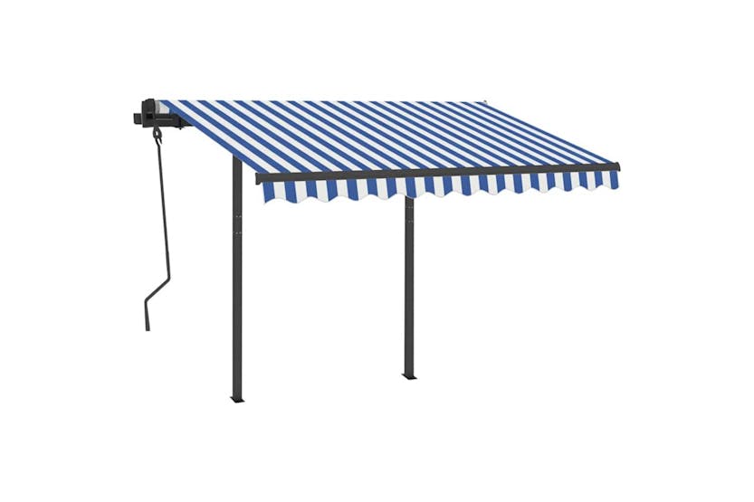 Vidaxl Manual Retractable Awning With Led 3.5x2.5 M Blue And White Vidaxl Manual Retractable Awning With Led 3.5x2.5 M Blue And White