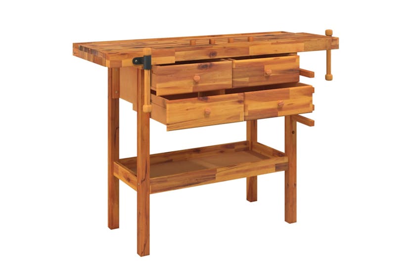 VidaXL Workbench With Drawers And Vices 124x52x83 Cm Solid Wood Acacia VidaXL Workbench With Drawers And Vices 124x52x83 Cm Solid Wood Acacia