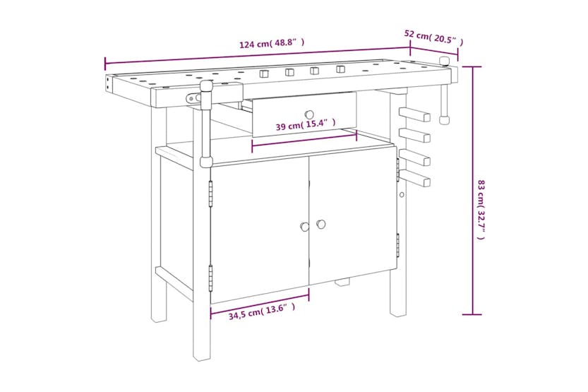Vidaxl Workbench With Drawer And Vices 124x52x83 Cm Solid Wood Acacia Vidaxl Workbench With Drawer And Vices 124x52x83 Cm Solid Wood Acacia