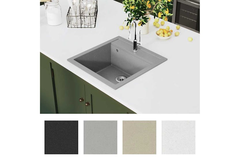 Vidaxl Granite Kitchen Sink Single Basin Grey Vidaxl Granite Kitchen Sink Single Basin Grey
