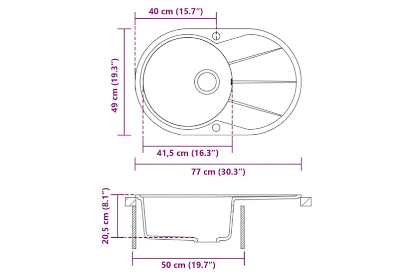 Vidaxl Granite Kitchen Sink Single Basin Oval Black Vidaxl Granite Kitchen Sink Single Basin Oval Black
