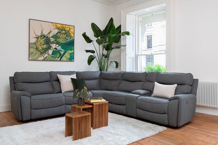 Mila Corner Sofa with Console | Power Recliner | Large | Grey Mila Corner Sofa with Console | Power Recliner | Large | Grey