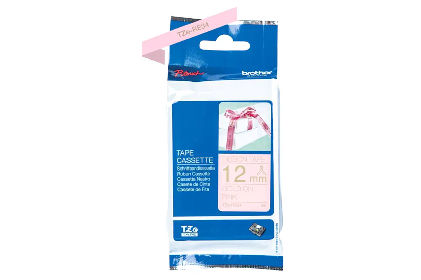 Brother SBRO0874 12mm Ribbon Tape Cassette | Gold on Pink Brother SBRO0874 12mm Ribbon Tape Cassette | Gold on Pink
