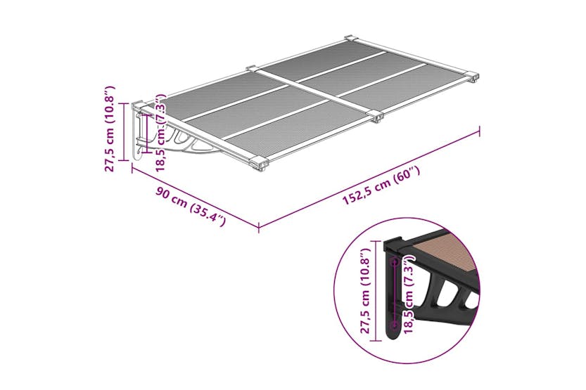 Vidaxl Door Canopy Black 152.5x90 Cm Polycarbonate Vidaxl Door Canopy Black 152.5x90 Cm Polycarbonate