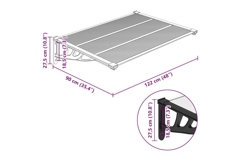 Vidaxl Door Canopy Black And Transparent 122x90 Cm Polycarbonate Vidaxl Door Canopy Black And Transparent 122x90 Cm Polycarbonate