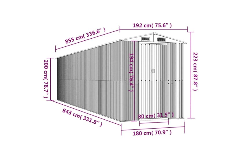Vidaxl Garden Shed Light Grey 192x855x223 Cm Galvanised Steel Vidaxl Garden Shed Light Grey 192x855x223 Cm Galvanised Steel