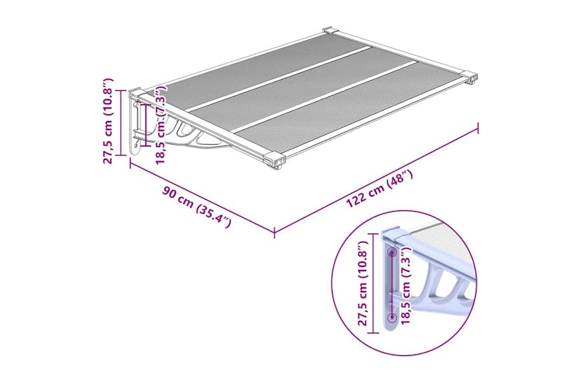 Vidaxl Door Canopy Grey And Transparent 122x90 Cm Polycarbonate Vidaxl Door Canopy Grey And Transparent 122x90 Cm Polycarbonate