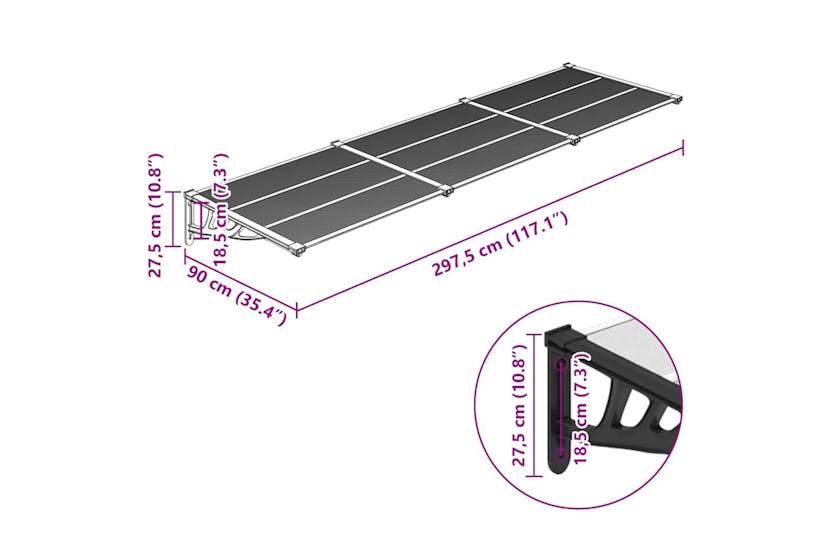 Vidaxl Door Canopy Black And Transparent 297.5x90 Cm Polycarbonate Vidaxl Door Canopy Black And Transparent 297.5x90 Cm Polycarbonate