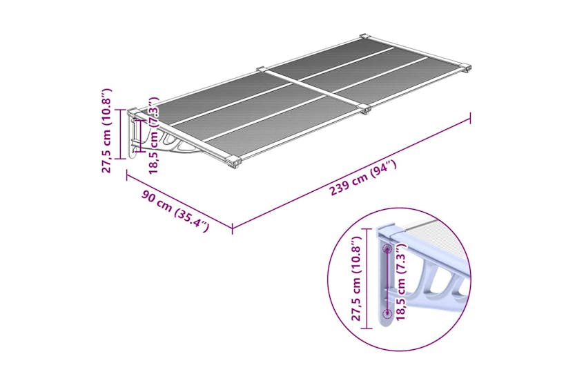 Vidaxl Door Canopy Grey And Transparent 239x90 Cm Polycarbonate Vidaxl Door Canopy Grey And Transparent 239x90 Cm Polycarbonate