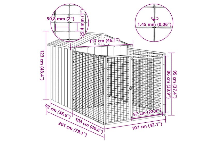 Vidaxl Dog House With Run Light Grey 117x201x123 Cm Galvanised Steel Vidaxl Dog House With Run Light Grey 117x201x123 Cm Galvanised Steel