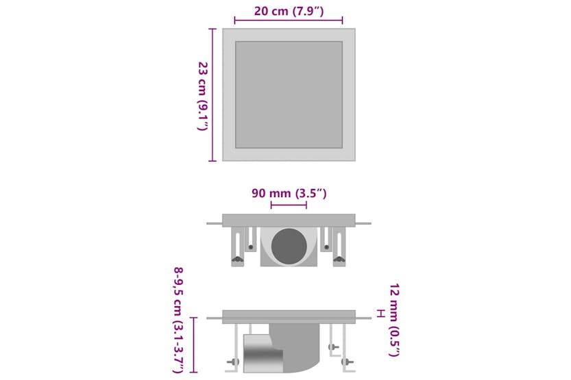 Vidaxl Shower Drain With 2-in-1 Flat And Tile Insert Cover 23x23 Cm Stainless Steel Vidaxl Shower Drain With 2-in-1 Flat And Tile Insert Cover 23x23 Cm Stainless Steel