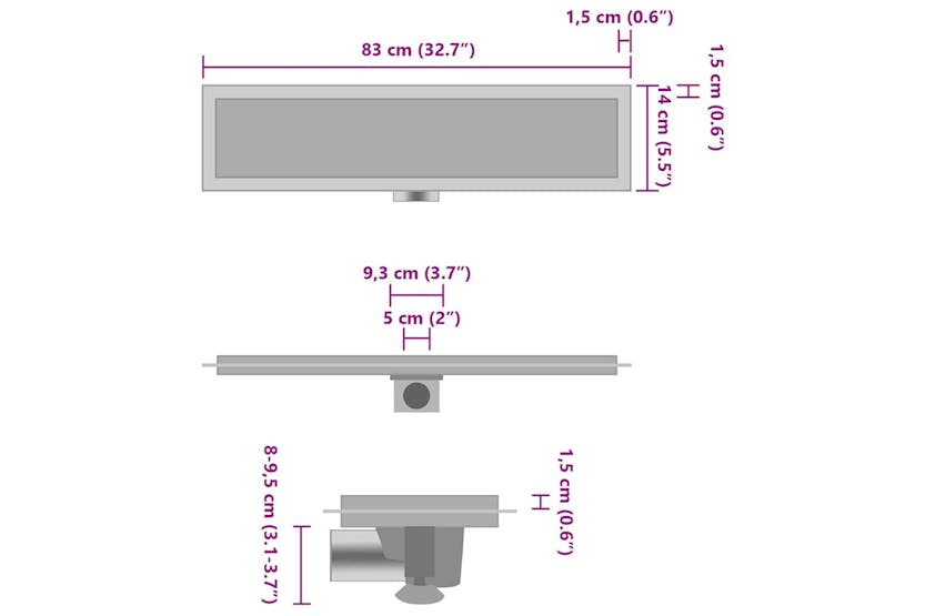 Vidaxl Shower Drain With 2-in-1 Cover 83x14 Cm Stainless Steel Vidaxl Shower Drain With 2-in-1 Cover 83x14 Cm Stainless Steel