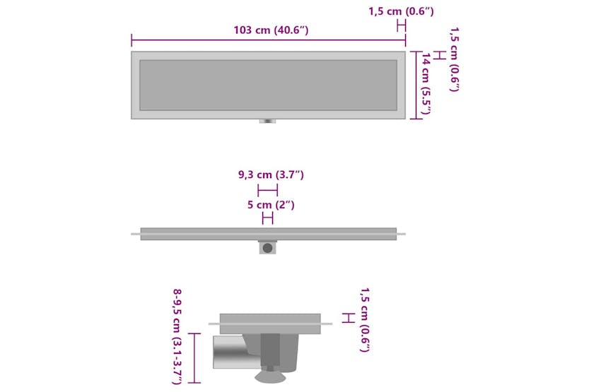 Vidaxl Shower Drain With 2-in-1 Cover 103x14 Cm Stainless Steel Vidaxl Shower Drain With 2-in-1 Cover 103x14 Cm Stainless Steel