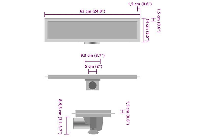 Vidaxl Shower Drain With 2-in-1 Cover 63x14 Cm Stainless Steel Vidaxl Shower Drain With 2-in-1 Cover 63x14 Cm Stainless Steel