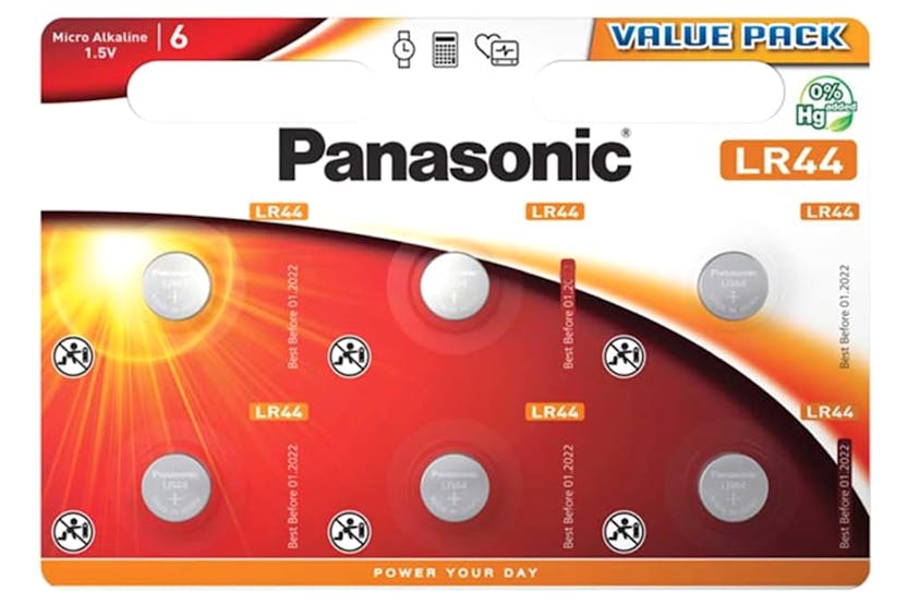 Panasonic Alkaline LR44 Batteries | Pack of 6 | LR44EL/6BW Panasonic Alkaline LR44 Batteries | Pack of 6 | LR44EL/6BW
