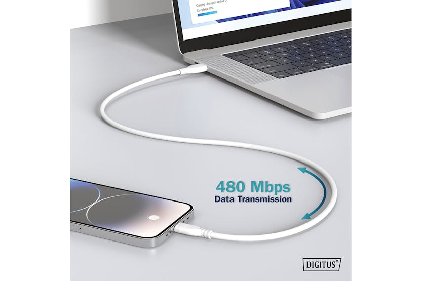Digitus USB-C to USB-A Silicone Connection Cable | 1m | White Digitus USB-C to USB-A Silicone Connection Cable | 1m | White