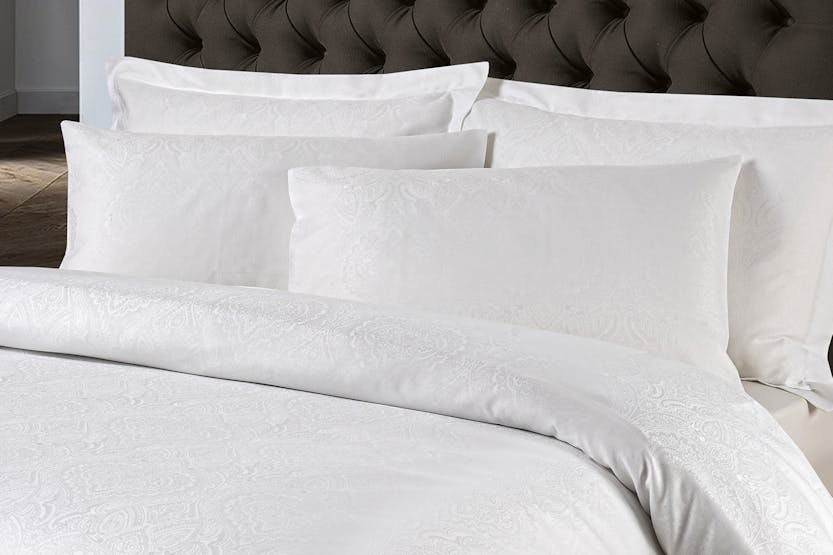 The Linen Room | 300 Thread Count Cotton Sateen Oxford Busra Pillowcase Pair | White The Linen Room | 300 Thread Count Cotton Sateen Oxford Busra Pillowcase Pair | White