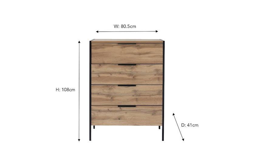 Zion Chest Of Drawer | 4 Drawer | Oak Effect Zion Chest Of Drawer | 4 Drawer | Oak Effect