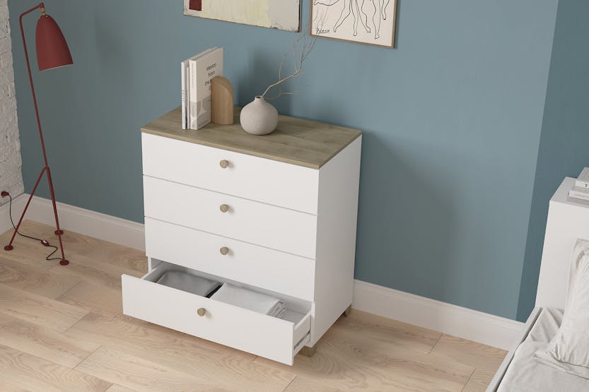 Izzy Chest of Drawer | 4 Drawer | White/Oak Effect Izzy Chest of Drawer | 4 Drawer | White/Oak Effect