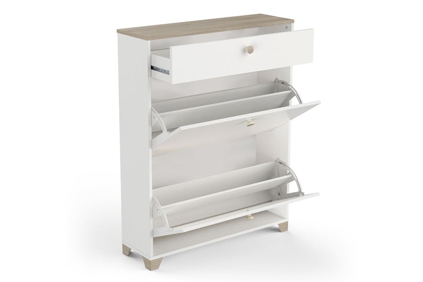 Izzy Shoe Storage Cabinet | 1 + 2 Drawer | White/Oak Izzy Shoe Storage Cabinet | 1 + 2 Drawer | White/Oak