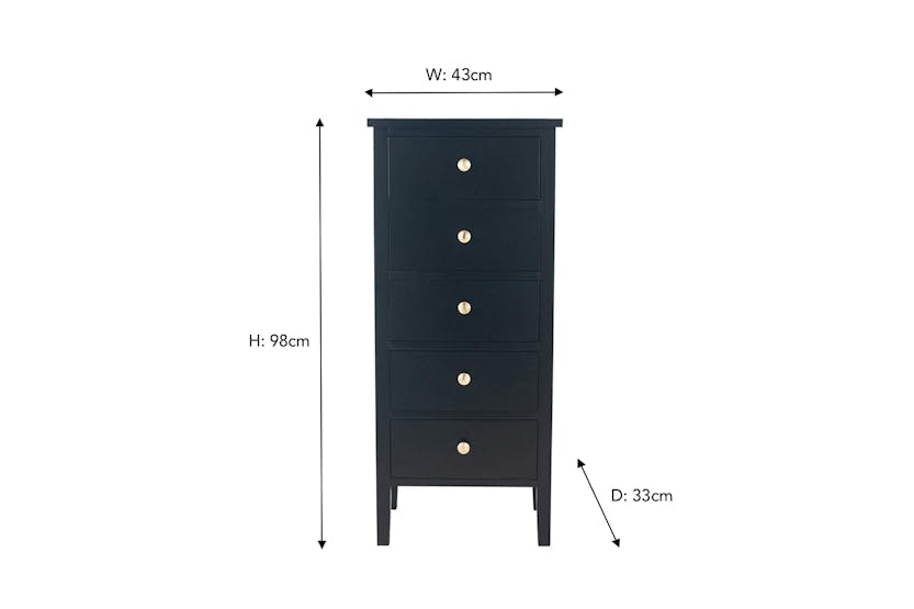 Satin Tallboy | 5 Drawer | Black Satin Tallboy | 5 Drawer | Black