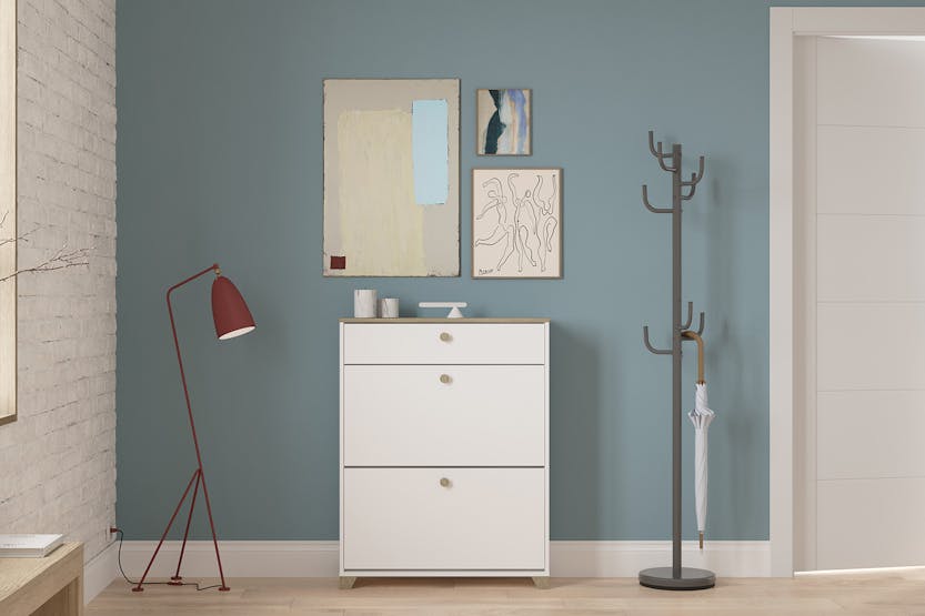 Izzy Shoe Storage Cabinet | 1 + 2 Drawer | White/Oak Izzy Shoe Storage Cabinet | 1 + 2 Drawer | White/Oak