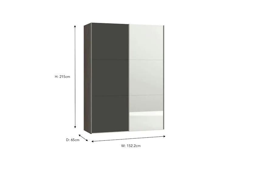 Zermatt Wardrobe | Grey Matt & Mirror | 1.5m Zermatt Wardrobe | Grey Matt & Mirror | 1.5m