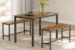 Vasagle Dining Set | Table & 2 Benches | Vintage Brown/Black Vasagle Dining Set | Table & 2 Benches | Vintage Brown/Black