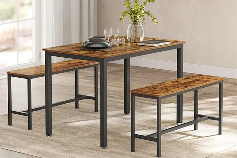 Vasagle Dining Set | Table & 2 Benches | Vintage Brown/Black Vasagle Dining Set | Table & 2 Benches | Vintage Brown/Black