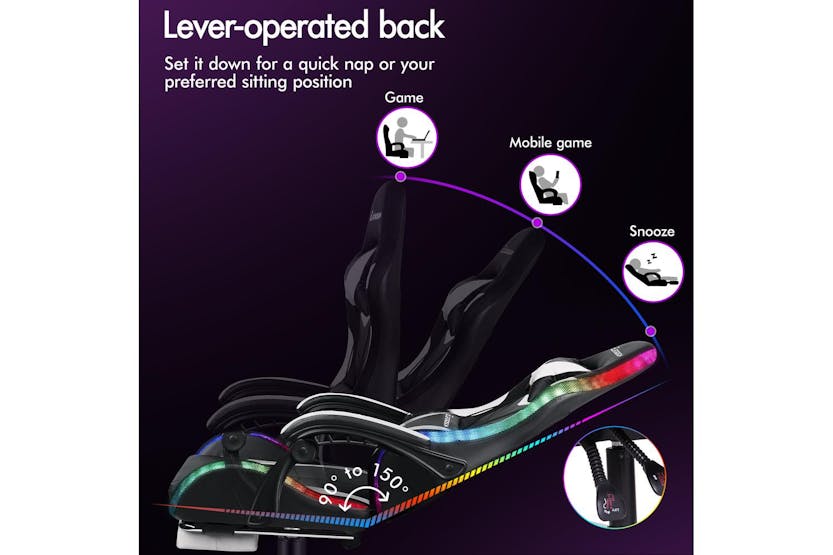 Elfordson 8-Point Massage Led Gaming Chair with Lumbar Cushion | White Elfordson 8-Point Massage Led Gaming Chair with Lumbar Cushion | White