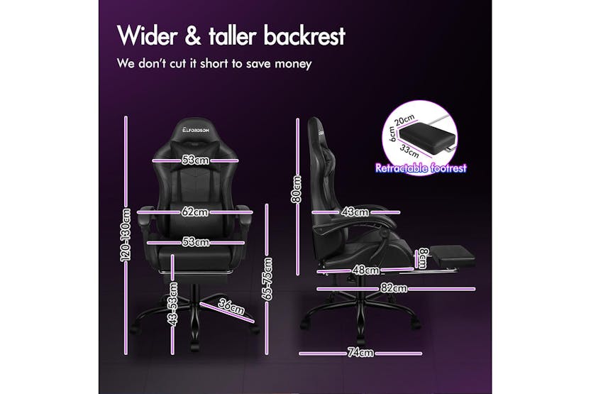 Elfordson 8-Point Massage Led Gaming Chair with Footrest | Black Elfordson 8-Point Massage Led Gaming Chair with Footrest | Black