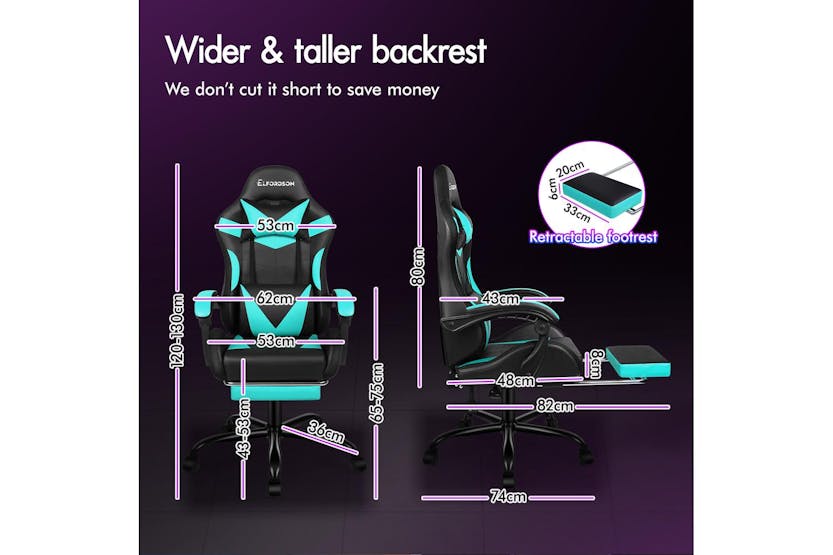 Elfordson Led Gaming Chair with 8-point Massage | Cyan Elfordson Led Gaming Chair with 8-point Massage | Cyan