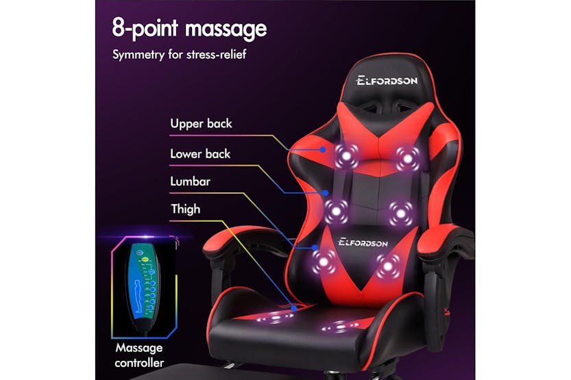 Elfordson 2-Point Massage Gaming Chair with Lumbar Cushion | Red Elfordson 2-Point Massage Gaming Chair with Lumbar Cushion | Red