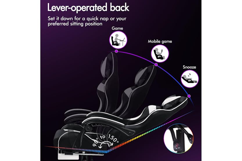 Elfordson 2-Point Massage Gaming Chair with Lumbar Cushion | White Elfordson 2-Point Massage Gaming Chair with Lumbar Cushion | White