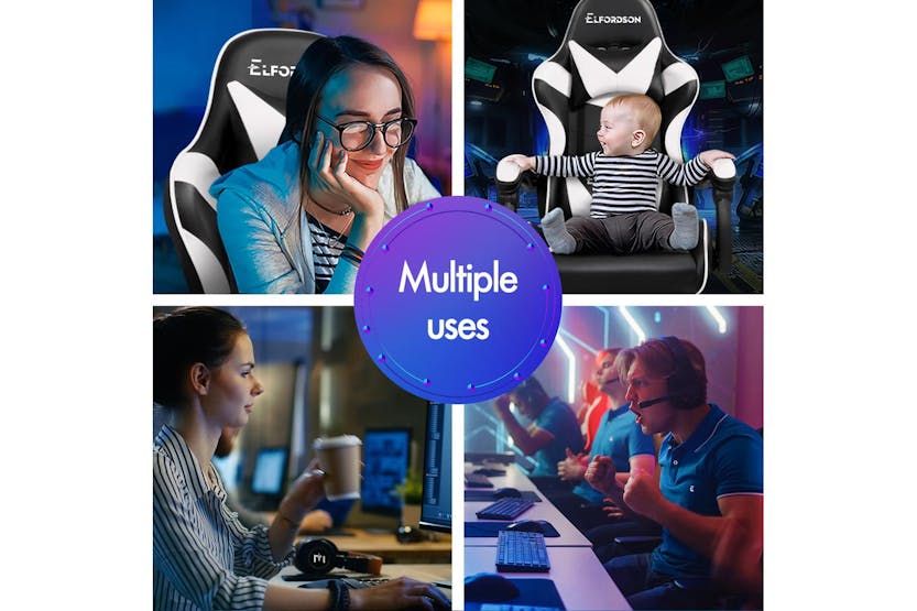 Elfordson 2-Point Massage Gaming Chair with Lumbar Cushion | White Elfordson 2-Point Massage Gaming Chair with Lumbar Cushion | White