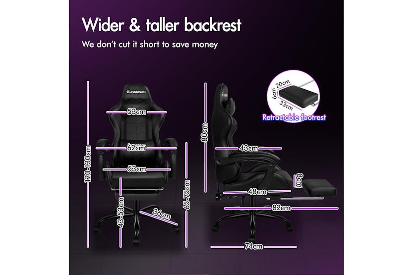 Elfordson Massage Gaming Chair with Lumbar Cushion | Black Elfordson Massage Gaming Chair with Lumbar Cushion | Black