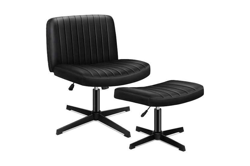 Elfordson Cross Legged Office Chair with Ottoman | Black Elfordson Cross Legged Office Chair with Ottoman | Black