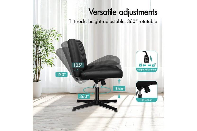 Elfordson Cross Legged Office Chair with Ottoman | Black Elfordson Cross Legged Office Chair with Ottoman | Black