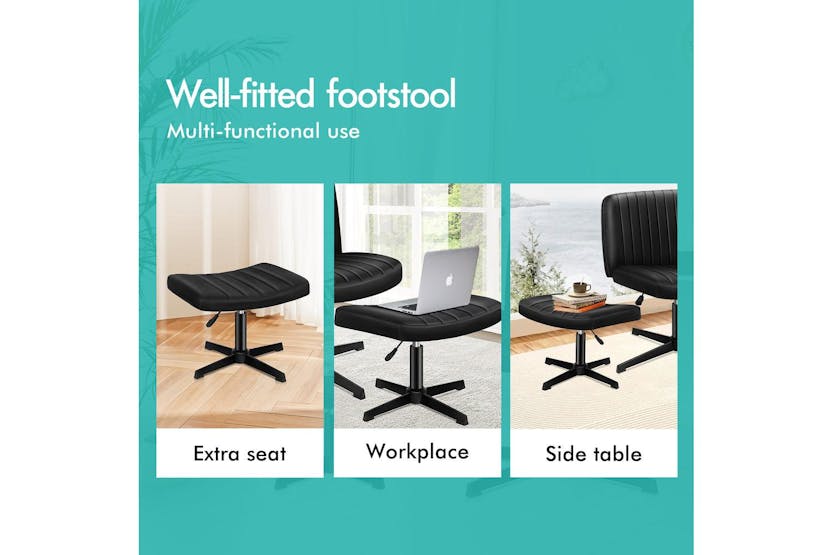 Elfordson Cross Legged Office Chair with Ottoman | Black Elfordson Cross Legged Office Chair with Ottoman | Black