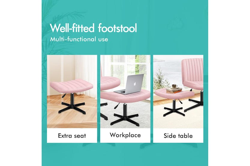 Elfordson Cross Legged Office Chair with Ottoman | Pink Elfordson Cross Legged Office Chair with Ottoman | Pink